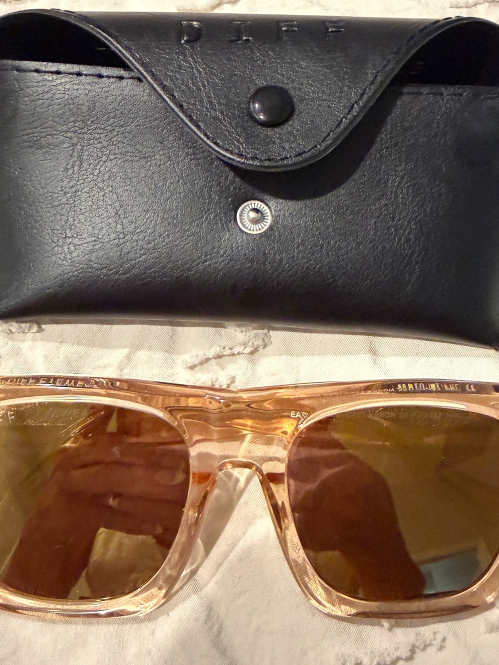 Diff Eyewear Clear Pink Frame Sunglasses with Brown Lenses